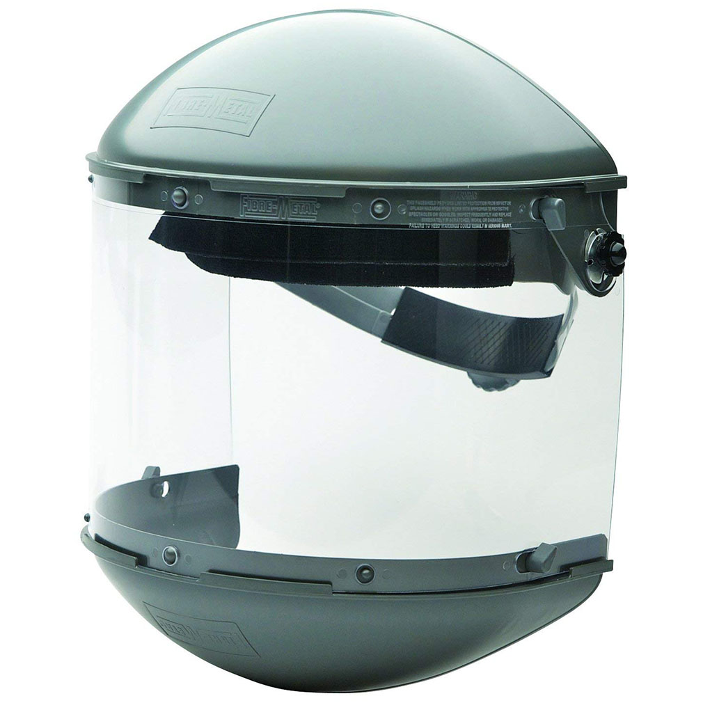 Fibre-Metal by Honeywell 7 inch Crown Size Ratchet Dual Crown High Performance Face Shield System, Clear Visor and Noryl Chin Guard - FM500DCCL