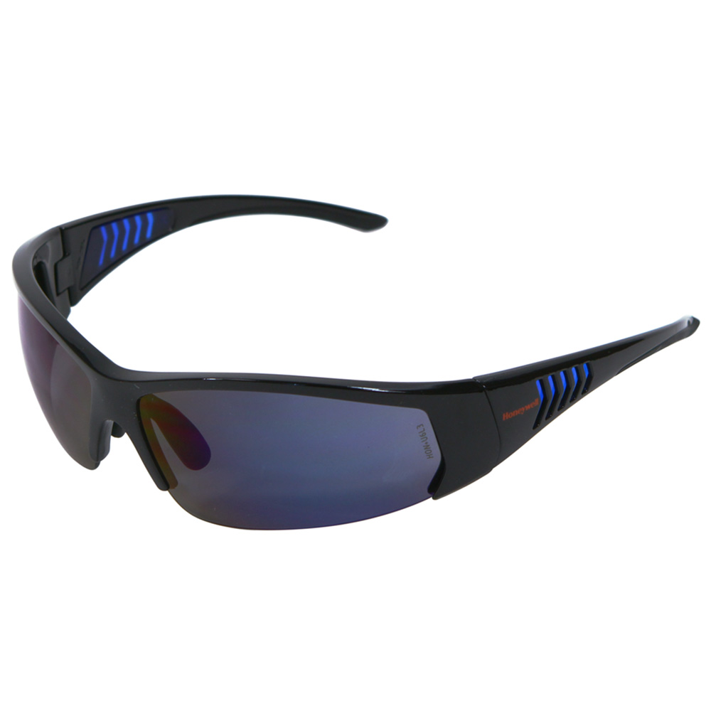 Honeywell HS100 Safety Eyewear, Gloss Black Frame, Blue Mirror Lens, Scratch-Resistant Hardcoat Lens Coating - RWS-51066