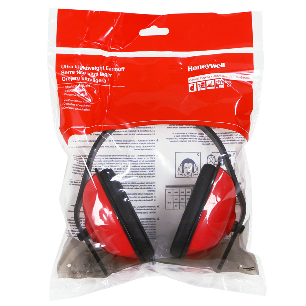 Honeywell Non-Folding Passive Earmuff, Black Band, Red Earcups - RWS-53013