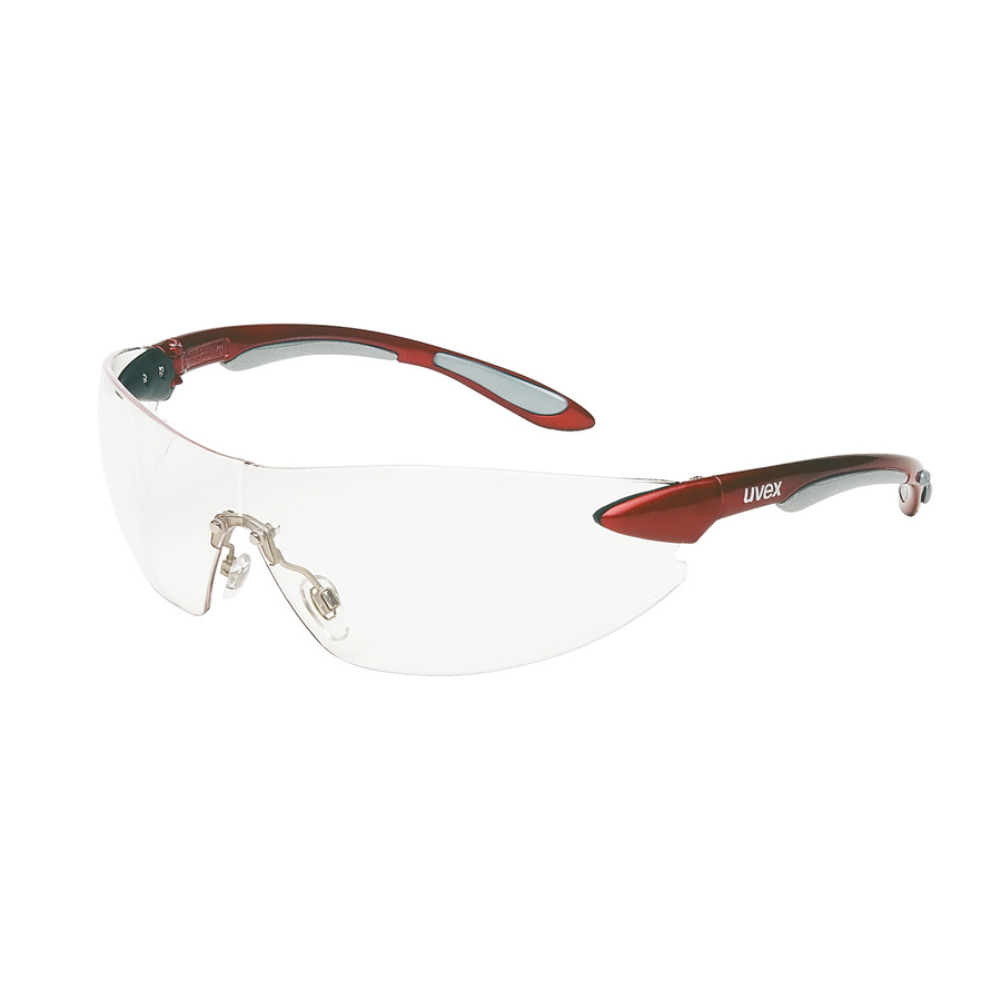 UVEX by Honeywell Ignite Safety Glasses: Wraparound Frame, Frameless, Unisex, Red, Clear - S4410X
