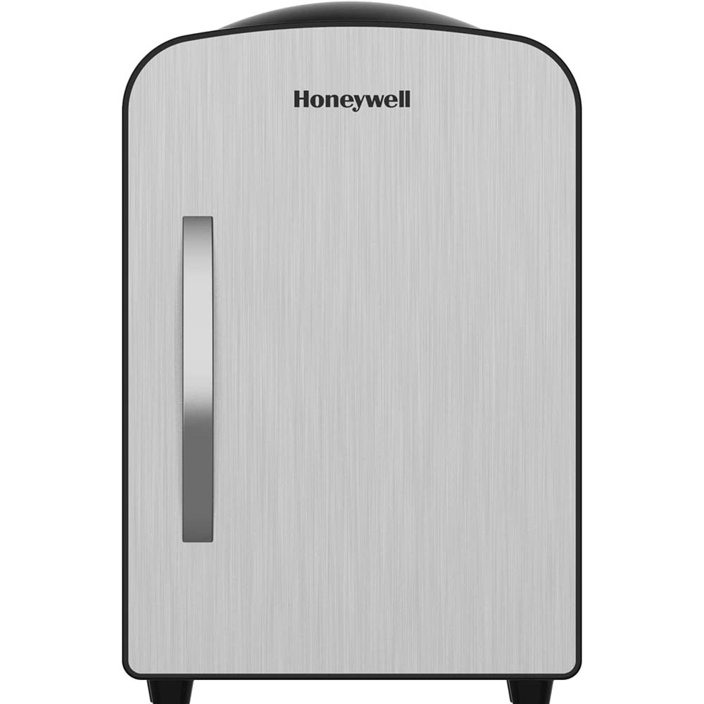 Honeywell 4 Liter Personal Mini Fridge Cooler and Warmer, Fits Six 12oz Cans, Stainless Steel - H4MFSS