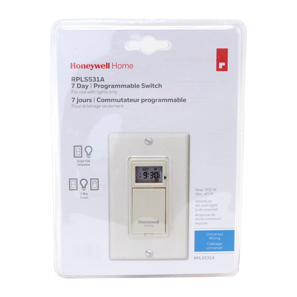 Honeywell Programmable Light Switch Timer for Lights RPLS531A, Almond