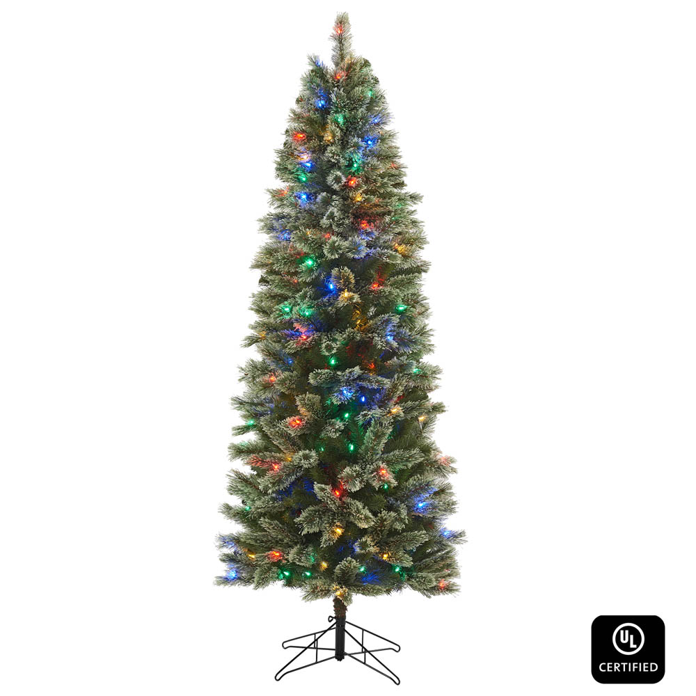 Honeywell 7 ft Pencil Slim Pre Lit Christmas Tree, Frances Cashmere Artificial Tree with 200 Dual Color Changing LED Lights