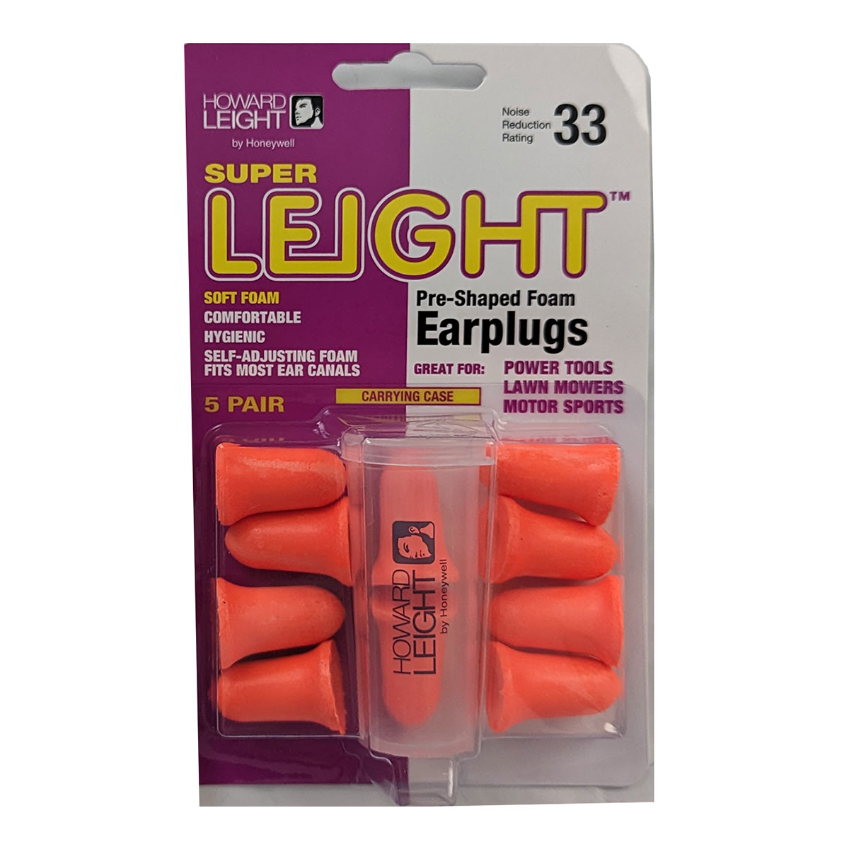 Honeywell Howard Leight Super Leight Foam Earplugs, Orange, 5-Pairs