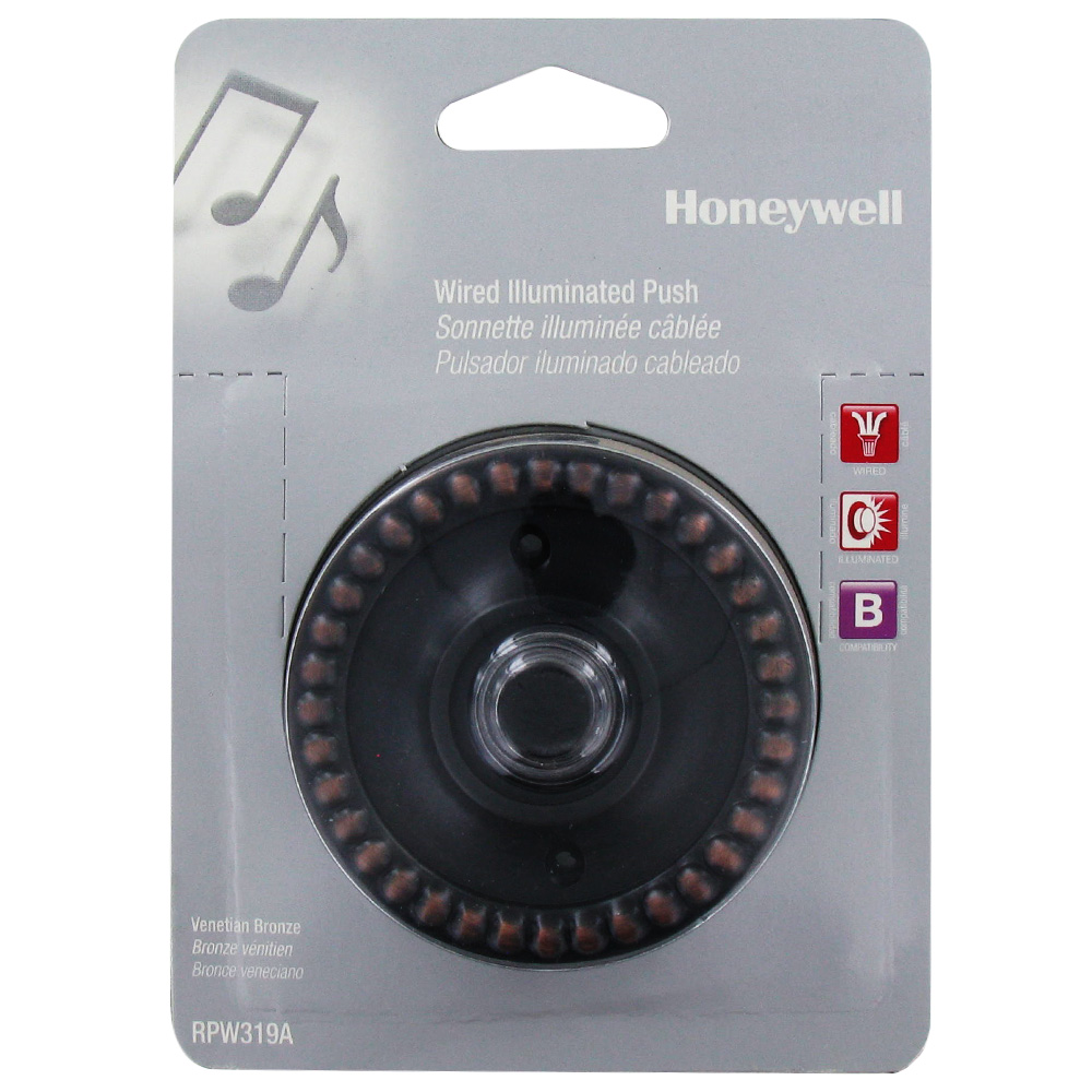 Honeywell Home Wired Illuminated Push Button for Door Chime, RPW319A1001/A