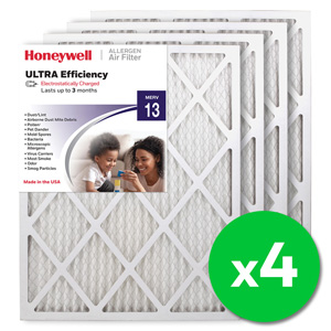 Honeywell 20x25x1 Ultra Efficiency Allergen MERV 13 Air Filter, 4 Pack