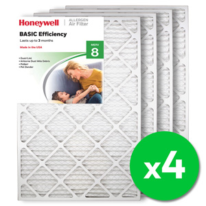 Honeywell 20x30x1 Standard Efficiency Allergen MERV 8 Air Filter, 4 Pack