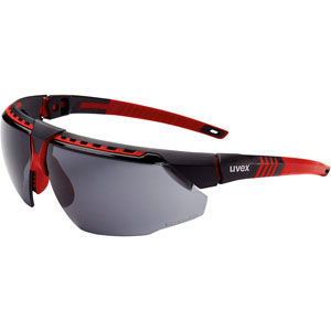Uvex Avatar Safety Glasses, Red with Gray Anti-Fog Lens