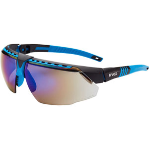 Uvex Avatar Adjustable Safety Glasses, Blue/Black with Mirror Hardcoat Lens
