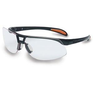 Uvex Protege Safety Glasses with Black Frame, Clear Hydro Shield Anti-Fog Lens